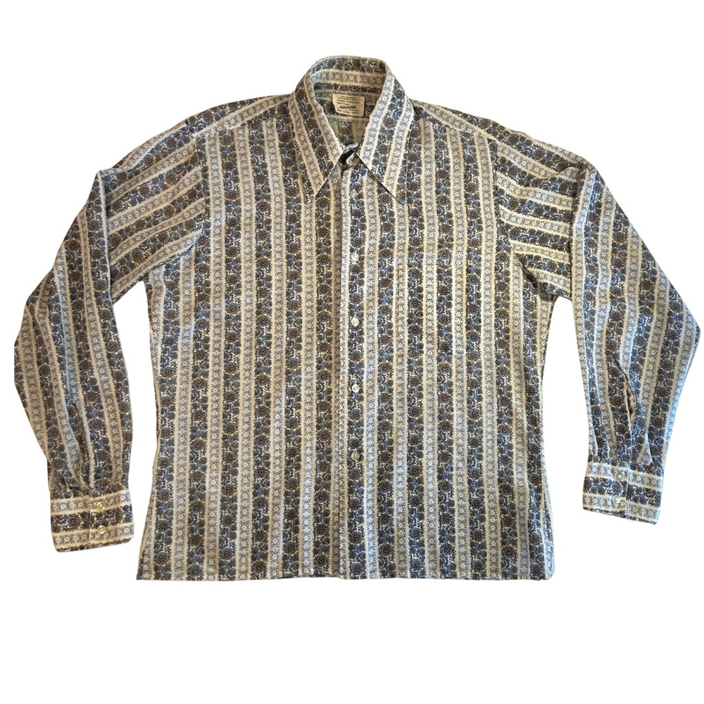 1960s/1970s festival, BoHo true vintage cotton blend Blue Patterned Shirt